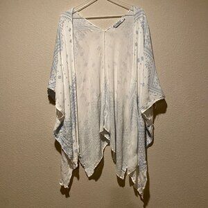 White Closet Boho Aztec Drape Cardigan Shrug Wrap M/L Blue White